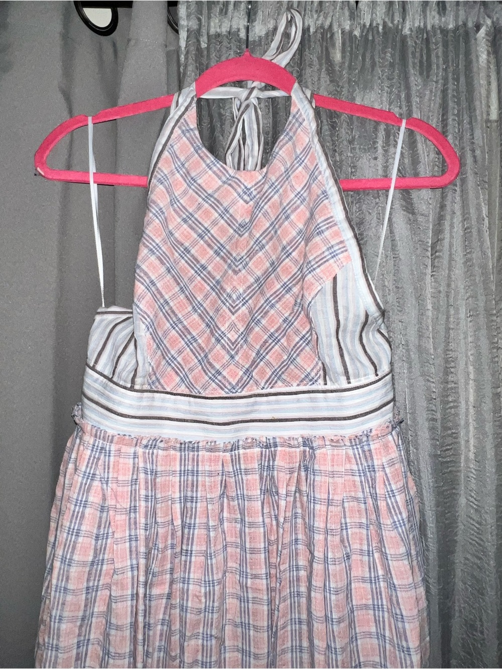 Free People Plaid Halter Dress with Striped Waistband - Size S - Picture 5 of 7